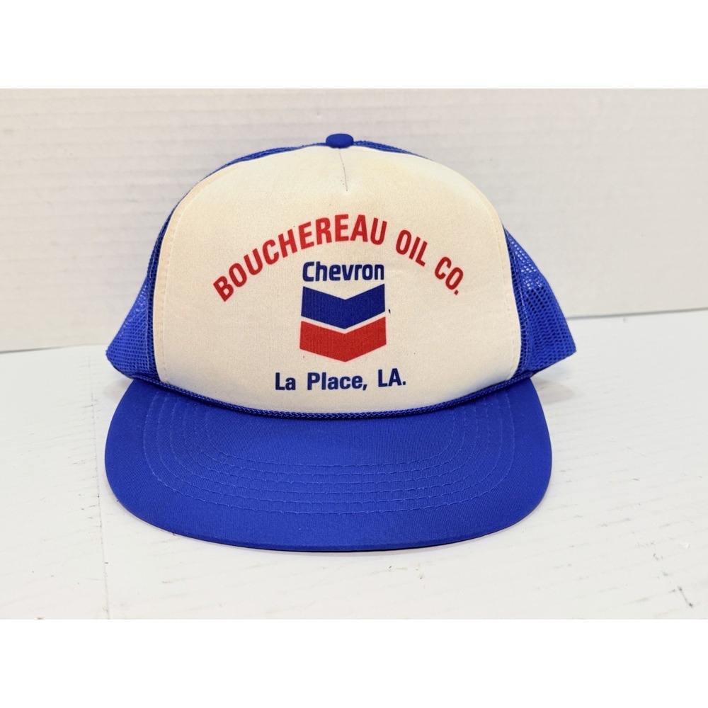 Vintage‎ Chevron Bouchereau Oil Co La Place LA Mesh Trucker Hat Snapback Cap